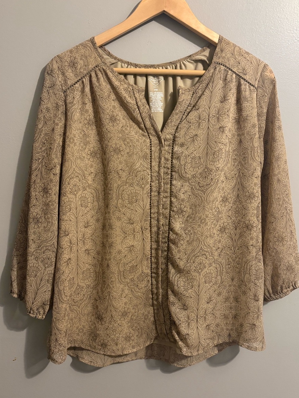 Brown Floral Blouse with Sheer Sleeves